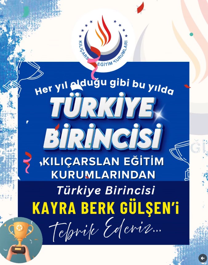 Kılıçarslan Eğitim Kurumları olarak bir kez daha Türkiye'nin zirvesinde olmanın gururunu yaşıyoruz.